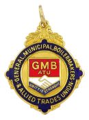 9ct gold enamel 'GMB' presentation medallion
