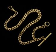 Early 20th century 9ct gold tapering Albert T bar with clips