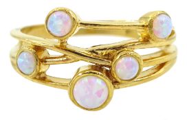 Silver-gilt five stone opal ring