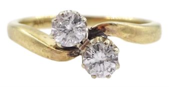 9ct gold two stone round brilliant cut diamond crossover ring