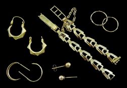 9ct gold oddments including earrings and watch chain links