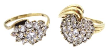 Gold cubic zirconia heart ring and a gold cubic zirconia cluster ring