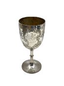 Victorian silver challenge cup with engraved decoration and presentation inscription 'Deighton Demon