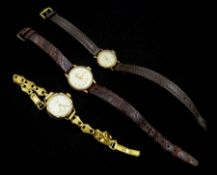 Three 9ct gold ladies manual wind wristwatches including Marvin