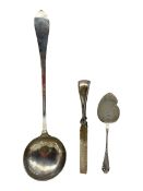 19th century Continental white metal soup ladle engraved with initials