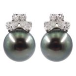 Pair of 18ct white gold Tahitian pearl and diamond stud earrings