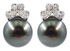 Pair of 18ct white gold Tahitian pearl and diamond stud earrings