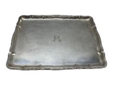 German silver rectangular tray by Heisler engraved with the initial 'R' and with raised border marke