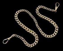 Early 20th century 9ct gold tapering watch chain with two clips