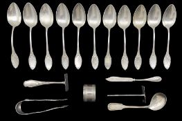 Set of eleven German silver teaspoons with floral pointed finials