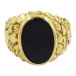 Gold black paste stone set signet ring