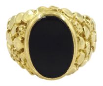 Gold black paste stone set signet ring