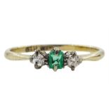 Early 20th century gold three stone emerald diamond ring