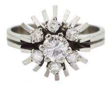 14ct white gold high stepped design diamond cluster ring