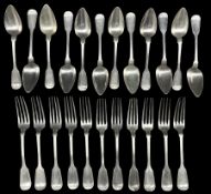 Set of twelve late 19th century Dutch silver fiddle and thread pattern table spoons and eleven match