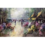 French School (20th century): Impressionist Parisian Flower Market