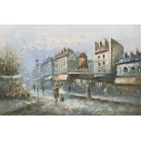 French School (20th century): Impressionist Street Scene with Moulin Rouge