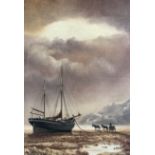 Royce Harmer (British 20th century): Beached Ship with Horse and Cart