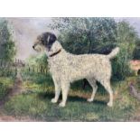 English Naïve School (early 20th century): Portrait of a Terrier in Garden