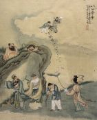 Japanese School (19th century): 'The Gathering of Eight Immortals' Mythological Scene