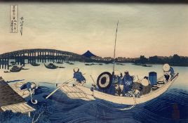 After Katsushika Hokusai (Japanese 1760-1849): 'Viewing the Sunset from Onmaya Embankment to Ryogoku