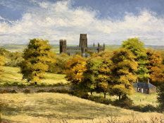 J C Madgin (British 20th century): Durham Cathedral and South Baily with a View to St Cuthberts