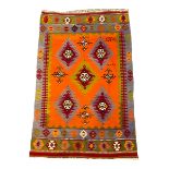 Kilim rug with orange field and five medallions 144cm x 225cm