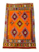 Kilim rug with orange field and five medallions 144cm x 225cm