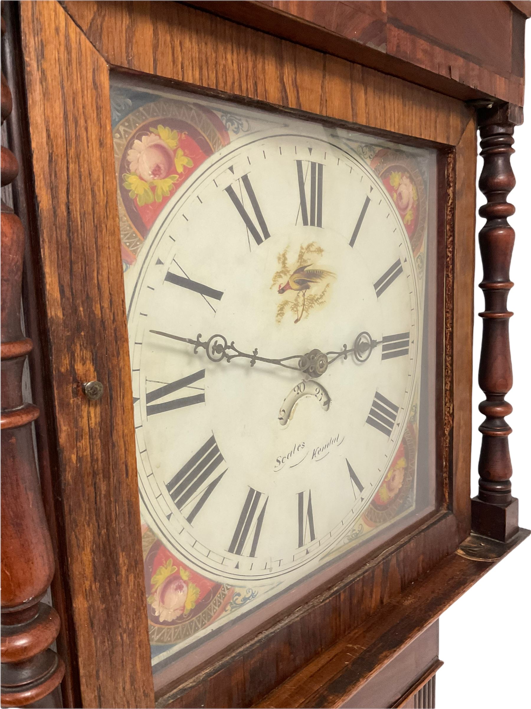 A mid-19th century oak cased longcase clock with a swan's neck pediment and wooden paterae - Image 2 of 4