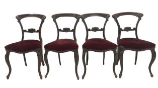 Set four Victorian dining chairs with scroll carved cresting rail and back rail