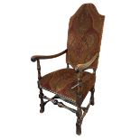 Charles II style high back upholstered carver armchair