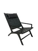 Mid century modern 'kendari' lounge chair with ebonised frame and black woven leather