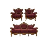 Late 20th century Italian style carved beech framed three seat sofa and pair matching armchairs