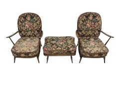 Pair of mid-20th century ercol medium elm framed easy chairs