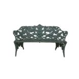 Colebrookdale style aluminium garden bench painted in duck egg blue