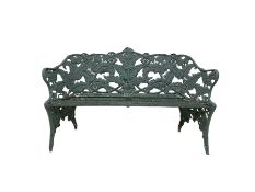 Colebrookdale style aluminium garden bench painted in duck egg blue