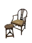 19th century carver chair with oak occasional table raised on turned supports