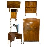 20th century figured walnut bedroom suite with a wardrobe