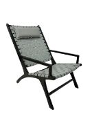 Mid century modern 'kendari' lounge chair with ebonised frame and grey woven leather