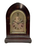 An Edwardian mahogany mantle clock with contrasting satinwood inlay c1905