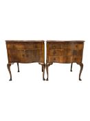 Two early 20th century walnut serpentine chests