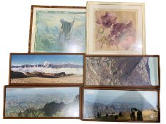 Set four landscape photographic prints together with still life print and religious print (6)