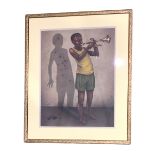 Haitian School (contemporary): Boy Playing Trumpet