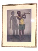 Haitian School (contemporary): Boy Playing Trumpet
