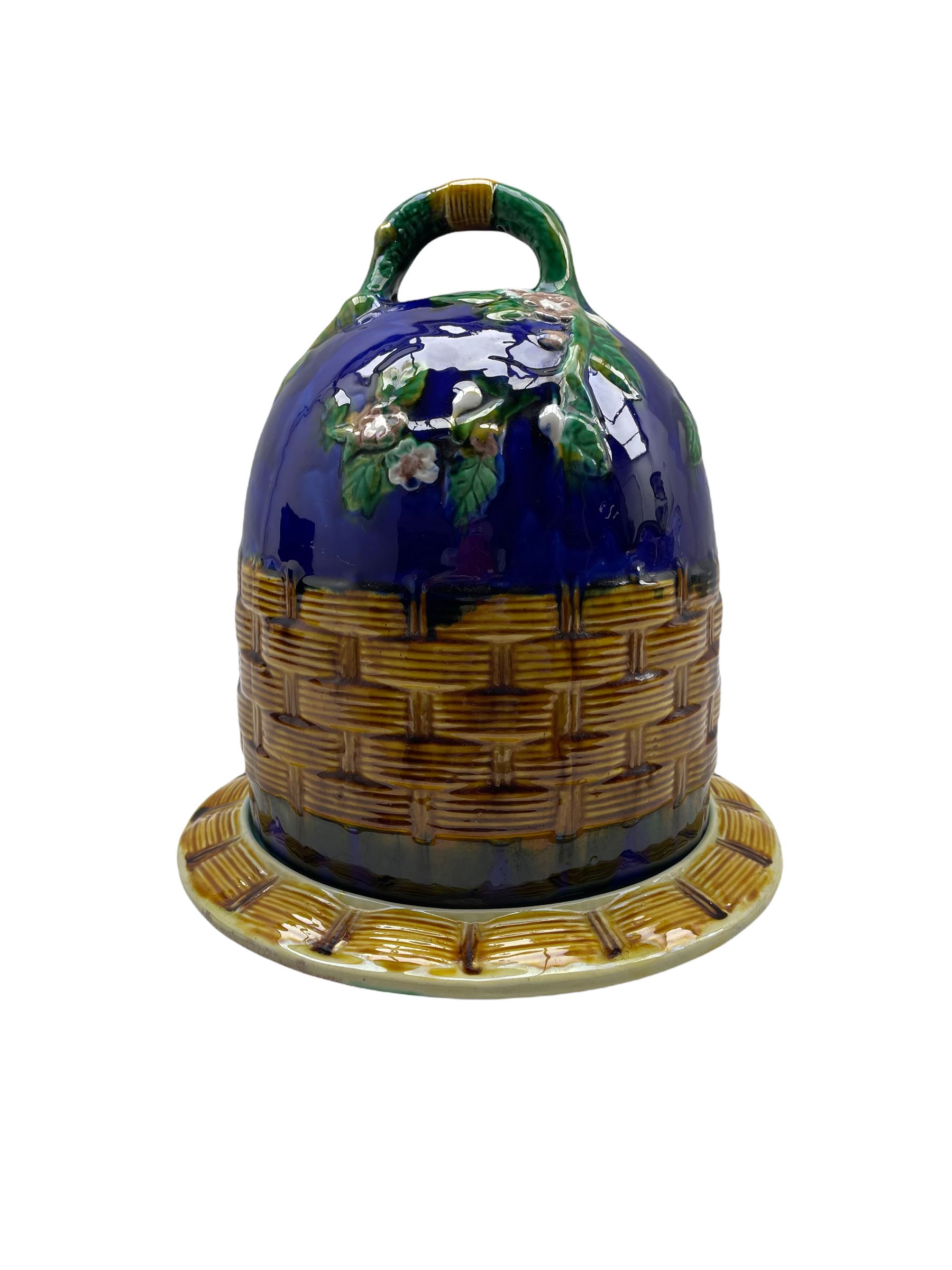 Modern majolica cheese dome and stand