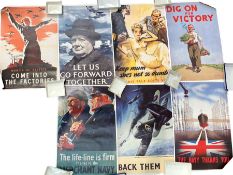 Collection seven reproduction WWII posters including: 'Women of Britain Come Into The Factories'; 'L