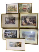 English School (20th century): two watercolours; two prints of interior scenes