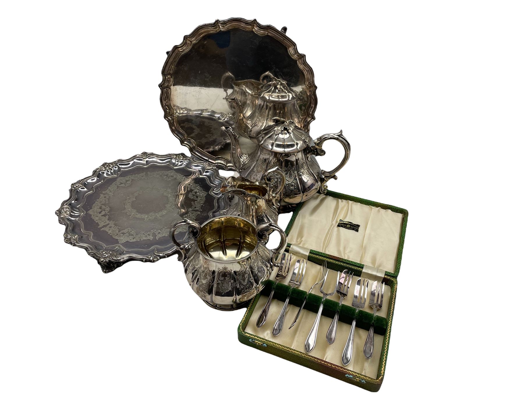 Three piece Victorian silver-plated tea set