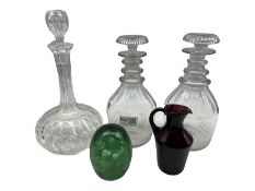 A near pair of 19th century decanters