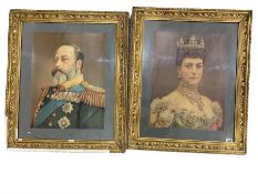 Pair large chromolithographs of King Edward VII and Queen Alexandra housed in gilt frames 50cm x 39c